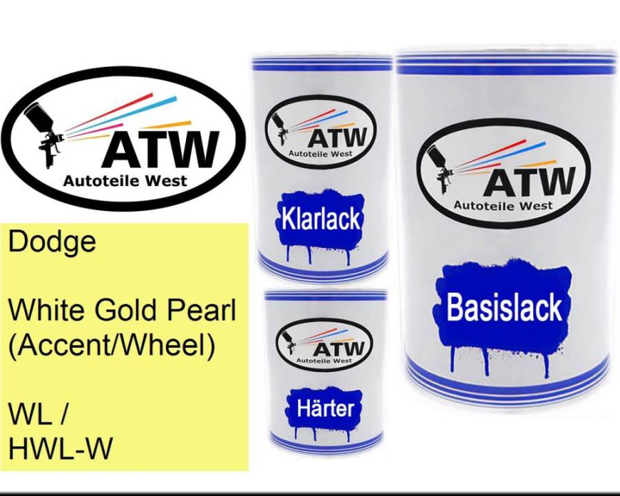 Dodge, White Gold Pearl (Accent/Wheel), WL / HWL-W: 500ml Lackdose + 500ml Klarlack + 250ml Härter - Set, von ATW Autoteile West.